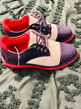 Men's Lace-Up Golf Sneakers in Purple, White & Red